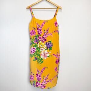 Vintage David Warren NY 100% Silk Orange Floral Midi Slip Dress Size 10
